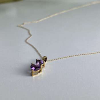10K Yellow Gold Amethyst & Diamond Hearts Chain With Pendant