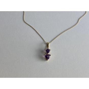 10K YELLOW GOLD AMETHYST & DIAMOND HEARTS CHAIN WITH PENDANT