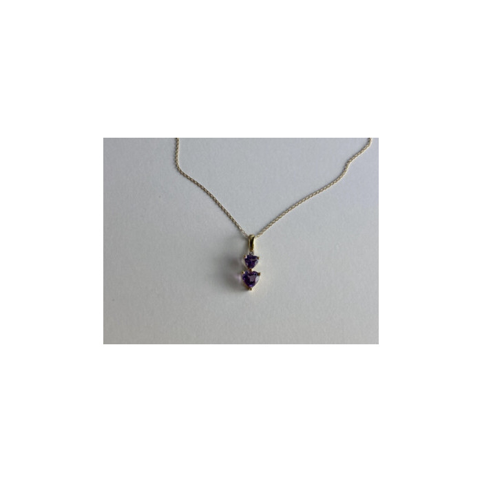 10K YELLOW GOLD AMETHYST & DIAMOND HEARTS CHAIN WITH PENDANT
