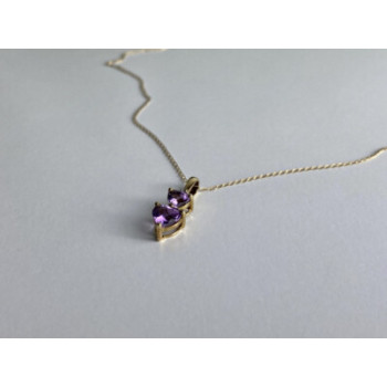 10K YELLOW GOLD AMETHYST & DIAMOND HEARTS CHAIN WITH PENDANT