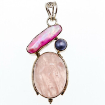 925 Sterling Silver Morganite, Haliotis & Pearl Pendant