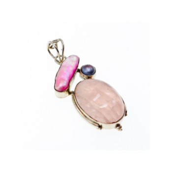 925 STERLING SILVER MORGANITE, HALIOTIS & PEARL PENDANT
