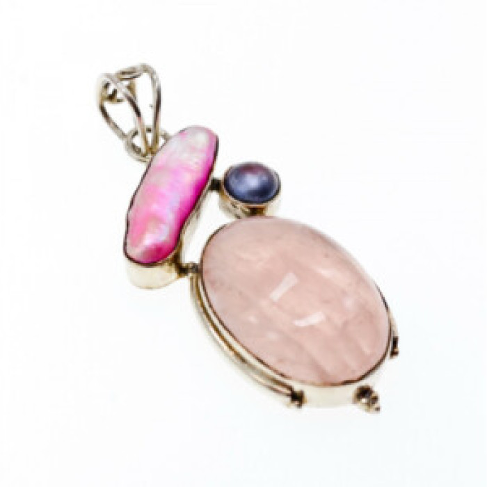 925 Sterling Silver Morganite, Haliotis & Pearl Pendant