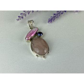 925 STERLING SILVER MORGANITE, HALIOTIS & PEARL PENDANT