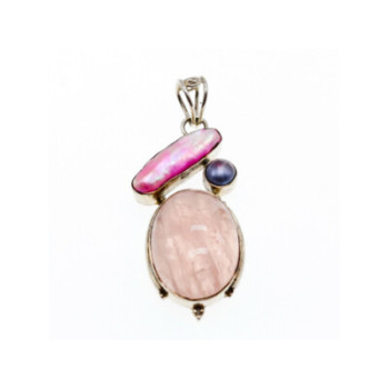 925 STERLING SILVER MORGANITE, HALIOTIS & PEARL PENDANT
