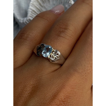 925 Sterling Silver Blue Topaz Ring Size 8