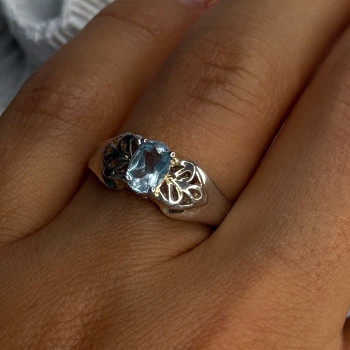 925 Sterling Silver Blue Topaz Ring Size 8