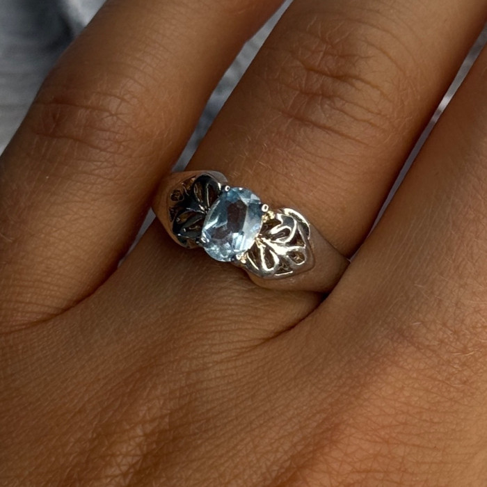 925 Sterling Silver Blue Topaz Ring Size 8
