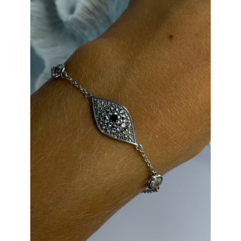 925 Sterling Silver Evil Eye Sapphire & Beryl Bracelet Length 6-7.5