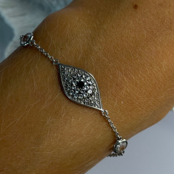 925 Sterling Silver Evil Eye Sapphire & Beryl Bracelet Length 6-7.5