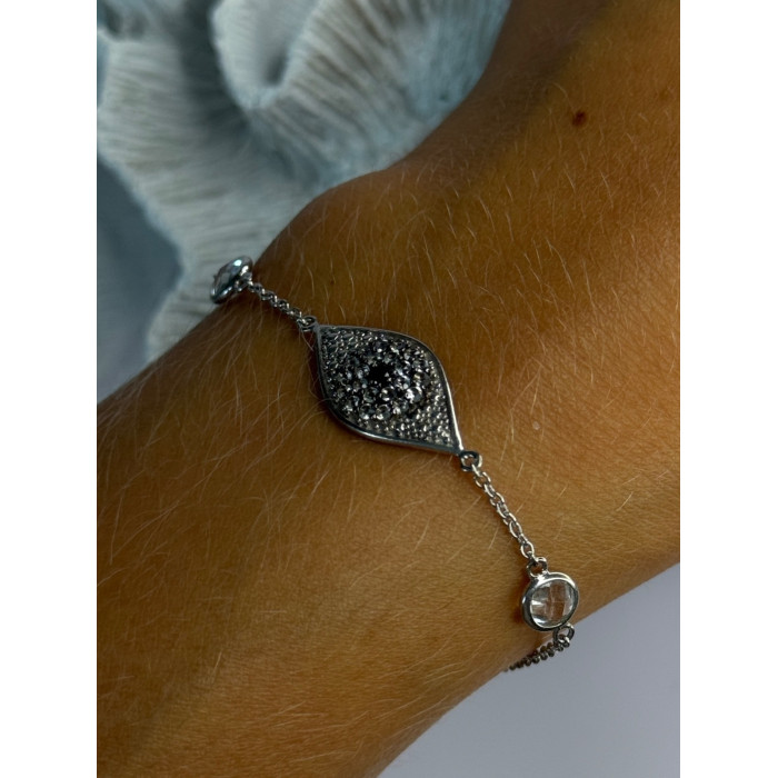 925 Sterling Silver Evil Eye Sapphire & Beryl Bracelet Length 6-7.5