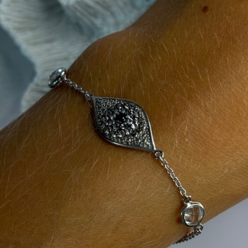 925 Sterling Silver Evil Eye Sapphire & Beryl Bracelet Length 6-7.5