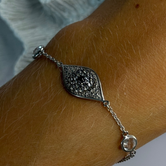 925 Sterling Silver Evil Eye Sapphire & Beryl Bracelet Length 6-7.5
