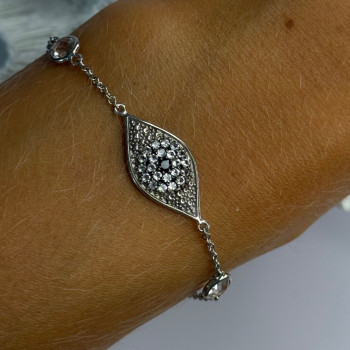 925 Sterling Silver Evil Eye Sapphire & Beryl Bracelet Length 6-7.5