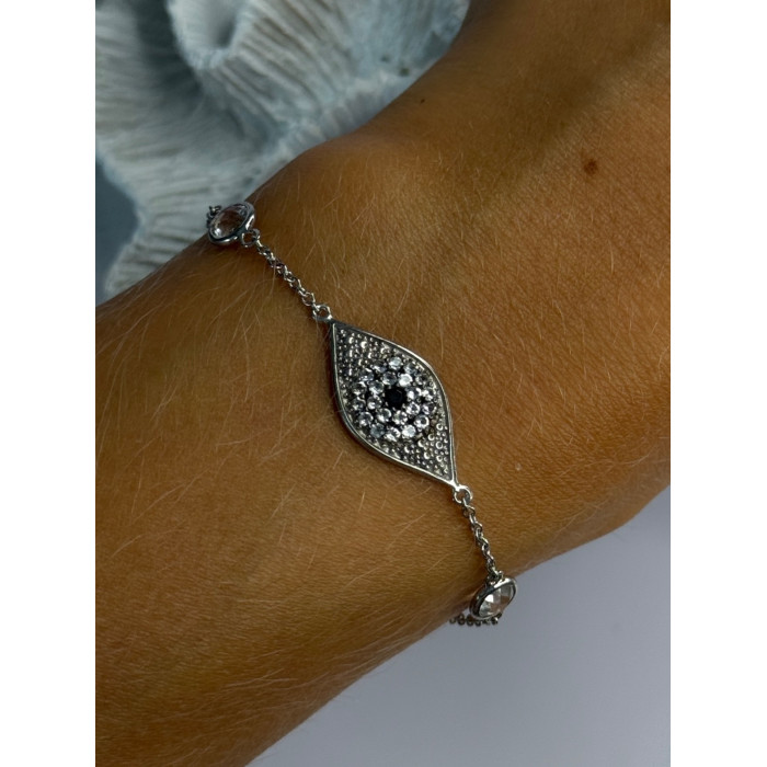 925 Sterling Silver Evil Eye Sapphire & Beryl Bracelet Length 6-7.5