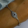925 Sterling Silver Evil Eye Sapphire & Beryl Bracelet Length 6-7.5