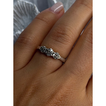 925 Sterling Silver White Spinel Flowers Ring Size 7