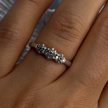 925 Sterling Silver White Spinel Flowers Ring Size 7