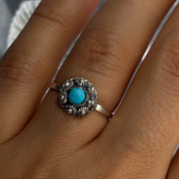 925 Sterling Silver Turquoise Ring Size 7
