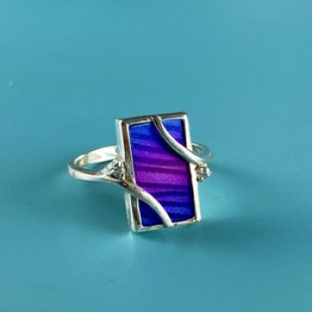 925 Sterling Silver Anodized Titanium & Quartz Ring Size 10.25