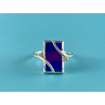 925 Sterling Silver Anodized Titanium & Quartz Ring Size 10.25