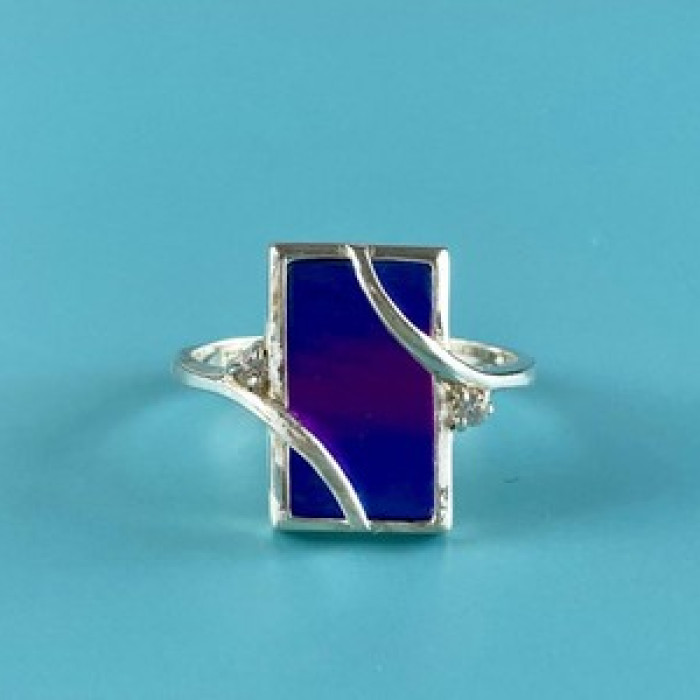 925 Sterling Silver Anodized Titanium & Quartz Ring Size 10.25