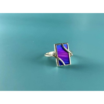 925 Sterling Silver Anodized Titanium & Quartz Ring Size 10.25