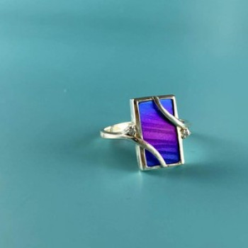 925 Sterling Silver Anodized Titanium & Quartz Ring Size 10.25