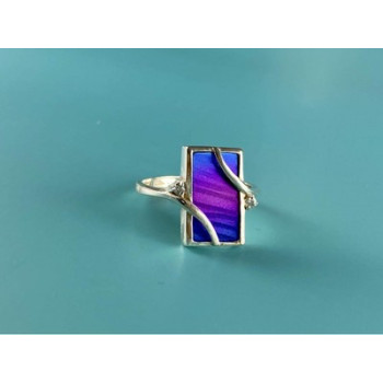 925 Sterling Silver Anodized Titanium & Quartz Ring Size 10.25