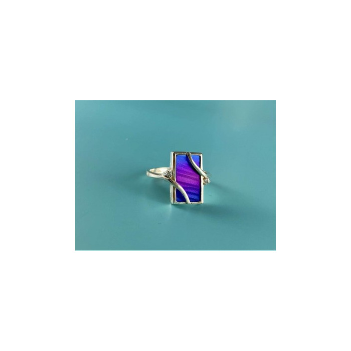 925 Sterling Silver Anodized Titanium & Quartz Ring Size 10.25