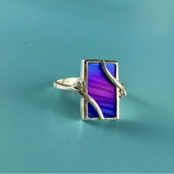 925 Sterling Silver Anodized Titanium & Quartz Ring Size 10.25