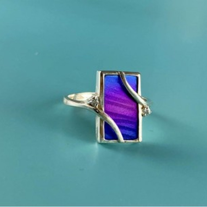 925 Sterling Silver Anodized Titanium & Quartz Ring Size 10.25