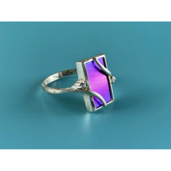 925 Sterling Silver Anodized Titanium & Quartz Ring Size 10.25