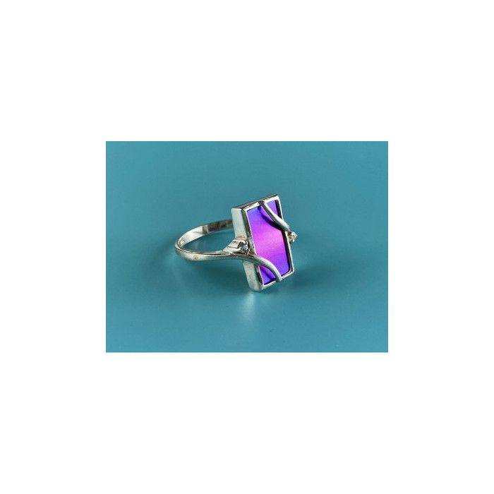 925 Sterling Silver Anodized Titanium & Quartz Ring Size 10.25