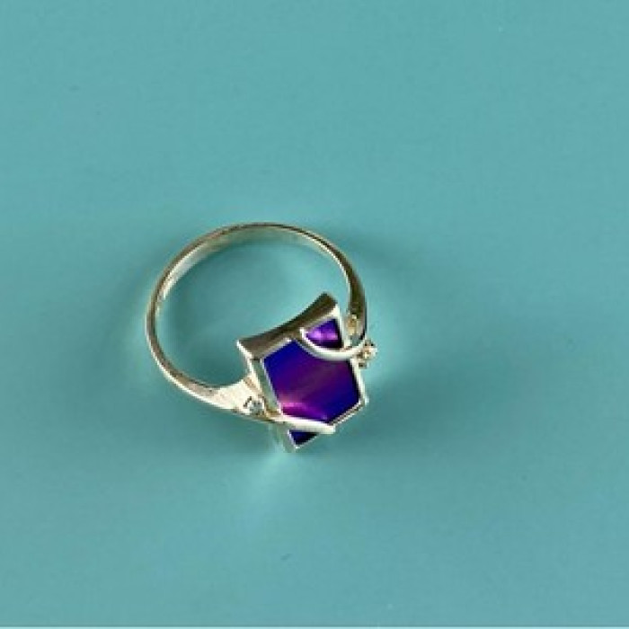 925 Sterling Silver Anodized Titanium & Quartz Ring Size 10.25