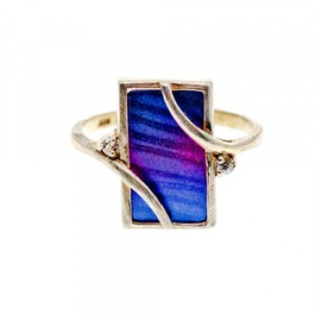 925 Sterling Silver Anodized Titanium & Quartz Ring Size 10.25