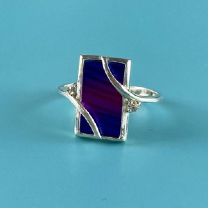 925 Sterling Silver Anodized Titanium & Quartz Ring Size 10.25
