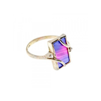 925 Sterling Silver Anodized Titanium & Quartz Ring Size 10.25