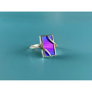 925 Sterling Silver Anodized Titanium & Quartz Ring Size 10.25