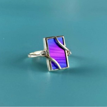 925 Sterling Silver Anodized Titanium & Quartz Ring Size 10.25