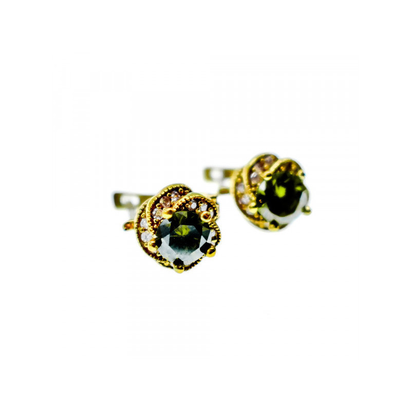 925 Sterling Silver Gold Plated Emerald & CZ Earrings