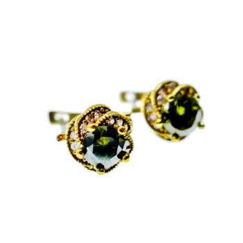 925 Sterling Silver Gold Plated Emerald & CZ Earrings