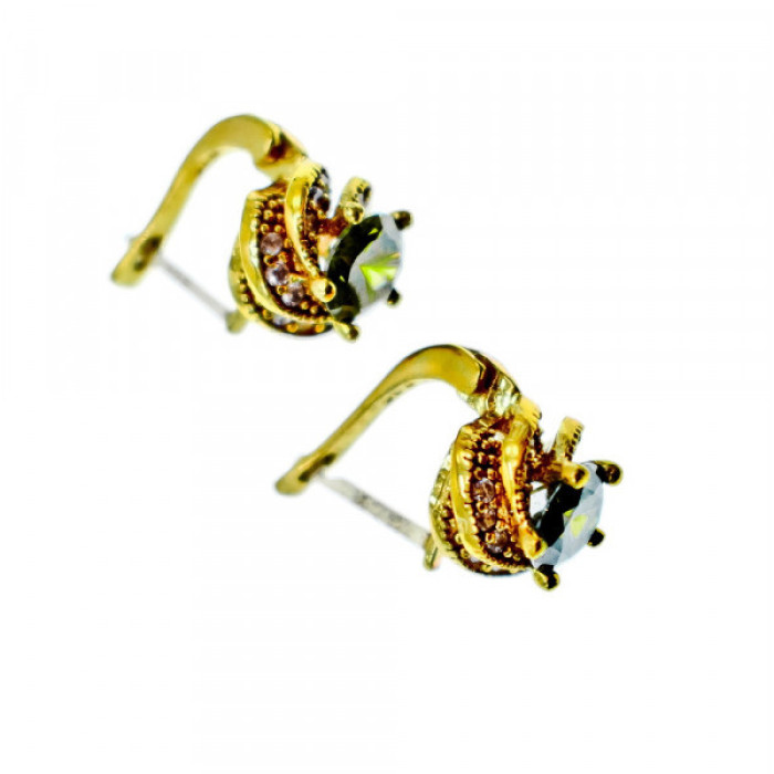 925 Sterling Silver Gold Plated Emerald & CZ Earrings