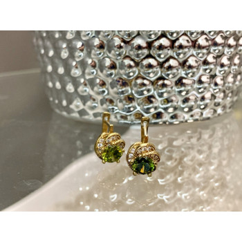 925 Sterling Silver Gold Plated Emerald & CZ Earrings