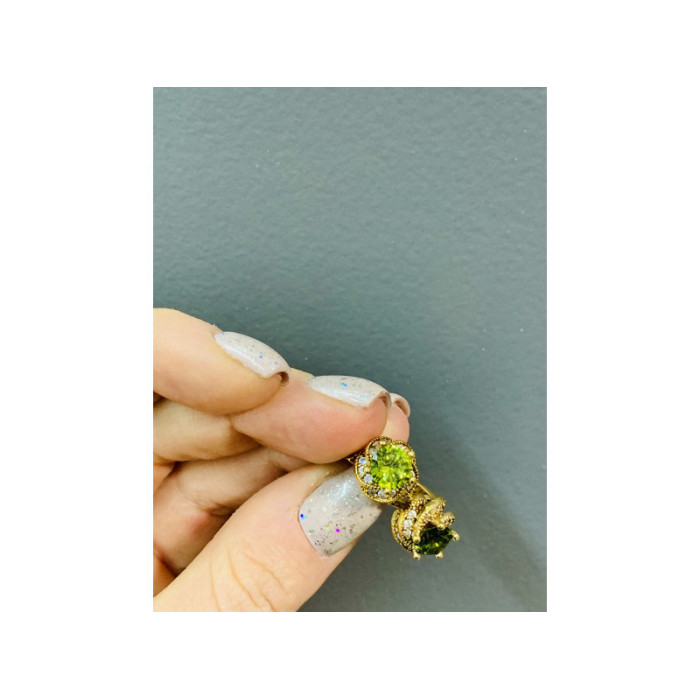 925 Sterling Silver Gold Plated Emerald & CZ Earrings