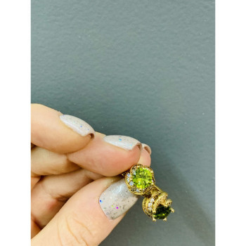 925 Sterling Silver Gold Plated Emerald & CZ Earrings