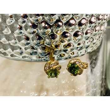 925 Sterling Silver Gold Plated Emerald & CZ Earrings