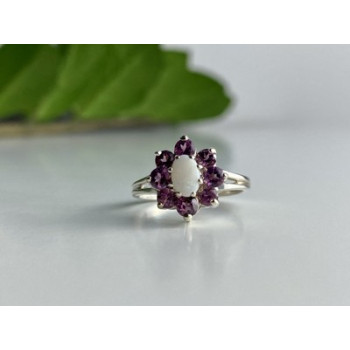 925 Sterling Silver Opal & Pink Spinel 