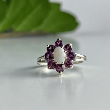 925 Sterling Silver Opal & Pink Spinel 