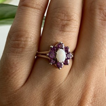 925 Sterling Silver Opal & Pink Spinel 